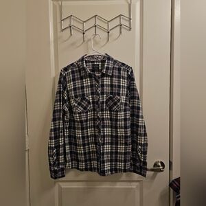 Faded Glory Navy Plaid Flannel w/ Floral Neck